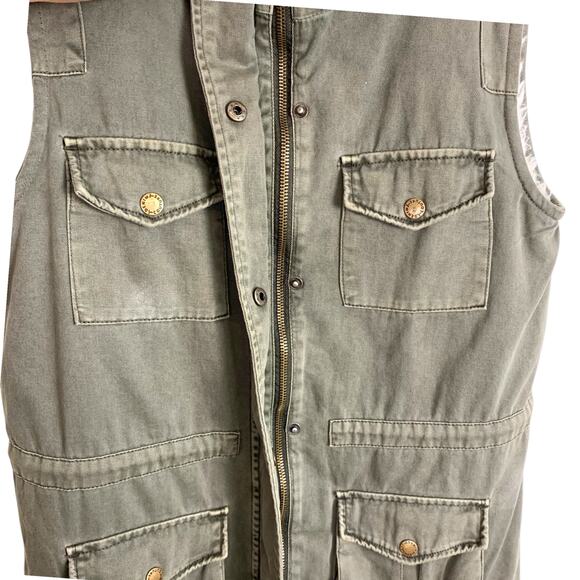 TINSEL Women's Size XS Sherpa Lined Army Green Sinch Waist Cargo Vest - Picture 6 of 12